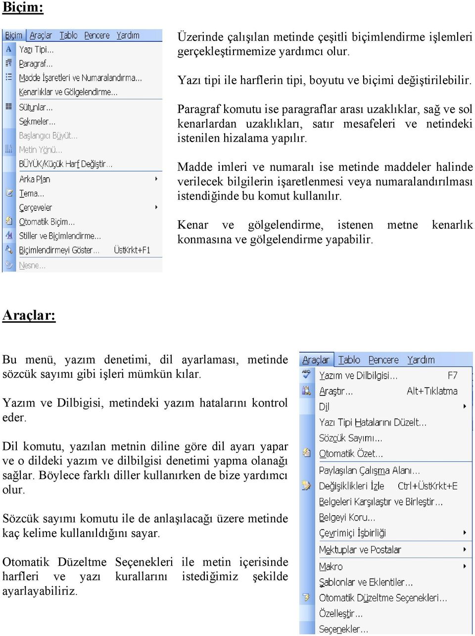 Madde imleri ve numaralı ise metinde maddeler halinde verilecek bilgilerin işaretlenmesi veya numaralandırılması istendiğinde bu komut kullanılır.