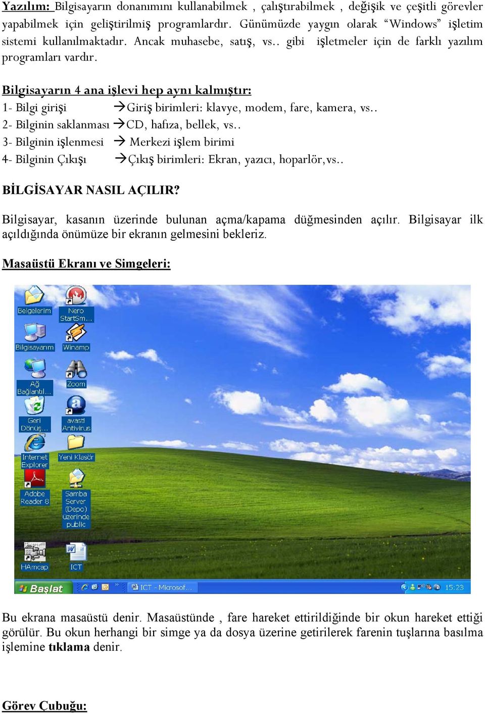 Bilgisayarın 4 ana işlevi hep aynı kalmıştır: 1- Bilgi girişi Giriş birimleri: klavye, modem, fare, kamera, vs.. 2- Bilginin saklanması CD, hafıza, bellek, vs.