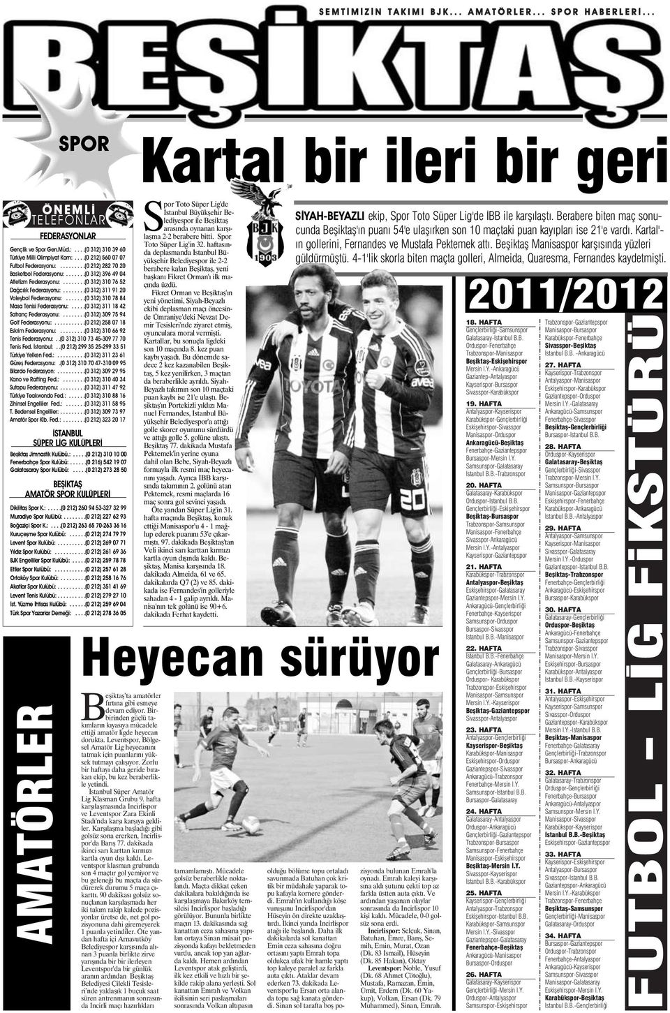 .......(0 312) 311 91 20 Voleybol Federasyonu:.......(0 312) 310 78 84 Masa Tenisi Federasyonu:.....(0 312) 311 18 42 Satranç Federasyonu:........(0 312) 309 75 94 Golf Federasyonu:.