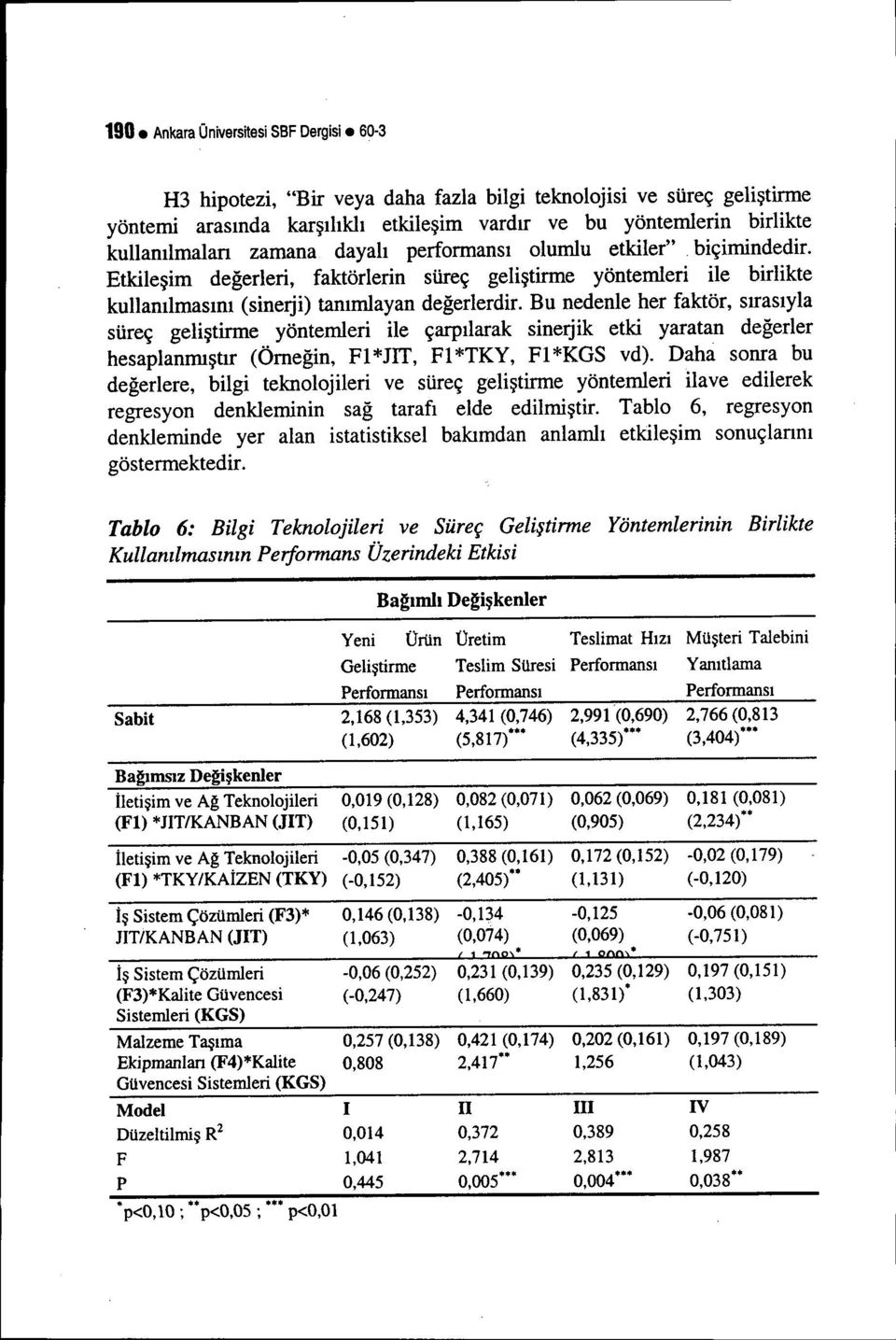 Bu nedenle her faktör, sırasıyla süreç geliştirme yöntemleri ile çarpılarak sinerjik etki yaratan değerler hesaplanmıştır (Örneğin, Fl *JIT, Fl *TKY, Fl *KGS vd).