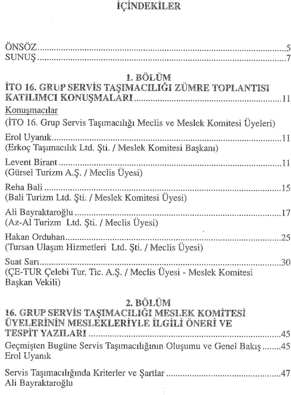 Şti. / Meslek Komitesi Üyesi) Ali Bayraktaroğlu...17 (Az-Al Turizm Ltd. Şti. / Meclis Üyesi) Hakan Orduhan 25 (Tursan Ulaşım Hizmetleri Ltd. Şti. / Meclis Üyesi) Suat Sarı.....30 (ÇE-TUR Çelebi Tur.