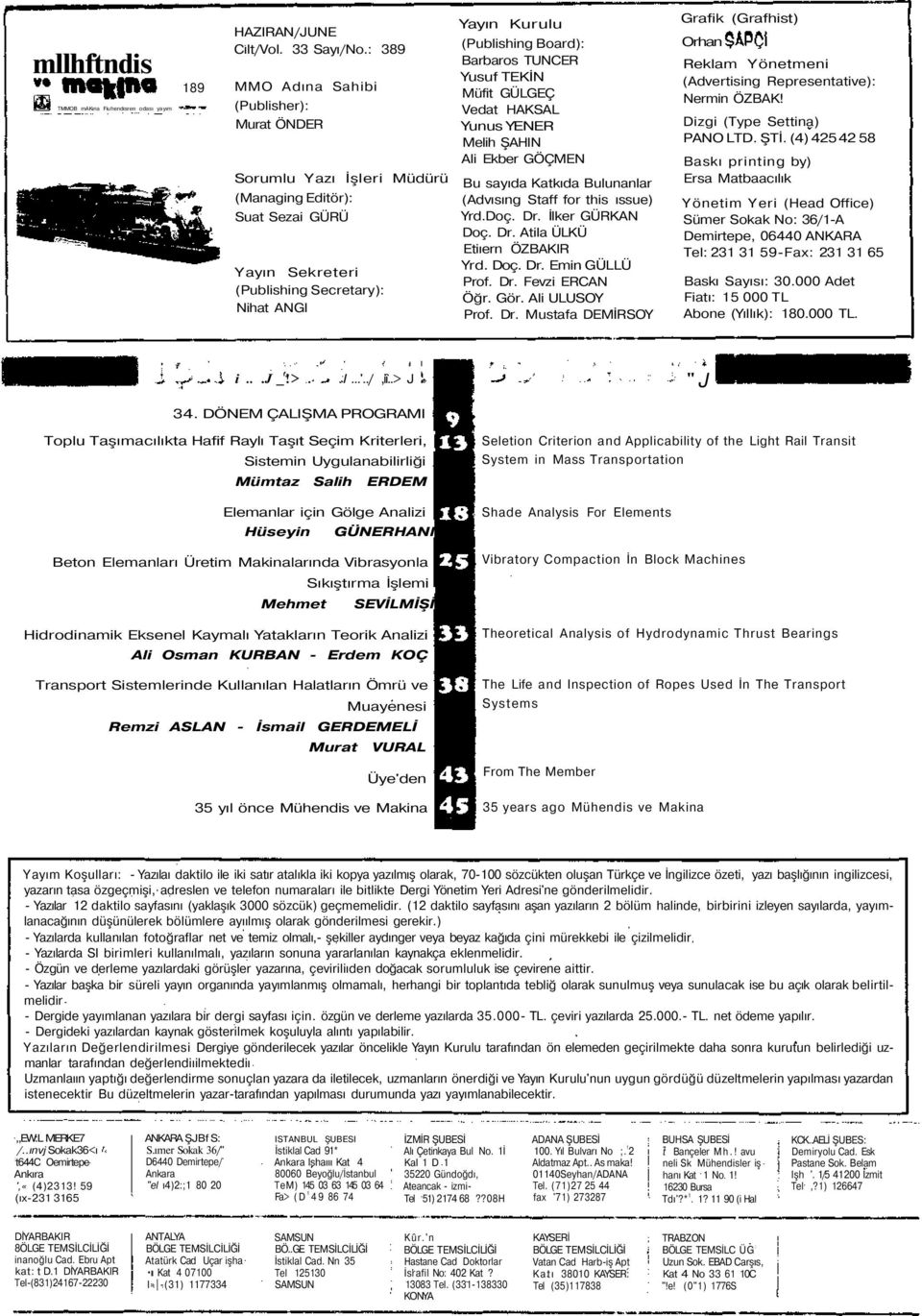 Barbaros TUNCER Yusuf TEKİN Müfit GÜLGEÇ Vedat HAKSAL Yunus YENER Melih ŞAHIN Ali Ekber GÖÇMEN Bu sayıda Katkıda Bulunanlar (Advısıng Staff for this ıssue) Yrd.Doç. Dr. İlker GÜRKAN Doç. Dr. Atila ÜLKÜ Etiıern ÖZBAKIR Yrd.