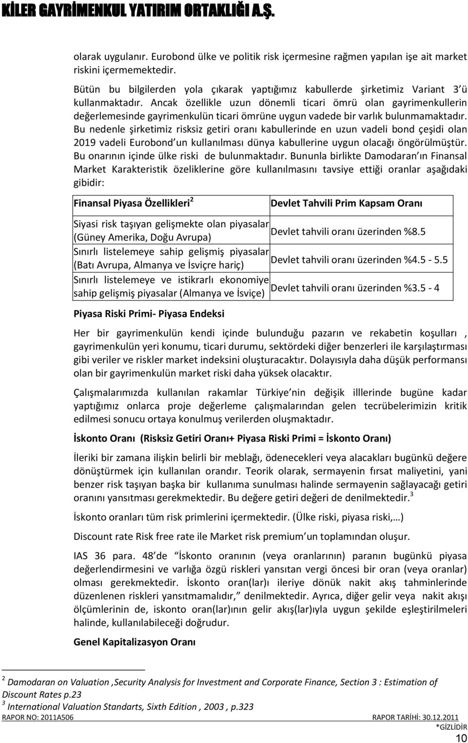 Ancak özellikle uzun dönemli ticari ömrü olan gayrimenkullerin değerlemesinde gayrimenkulün ticari ömrüne uygun vadede bir varlık bulunmamaktadır.