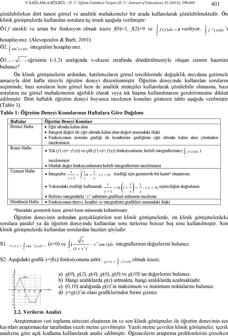 9 ò 1 f -1 ( x) dx Ö3. eğrisinin (-1,3) aralığında x-ekseni etrafında döndürülmesiyle oluşan cismin hacmini bulunuz?