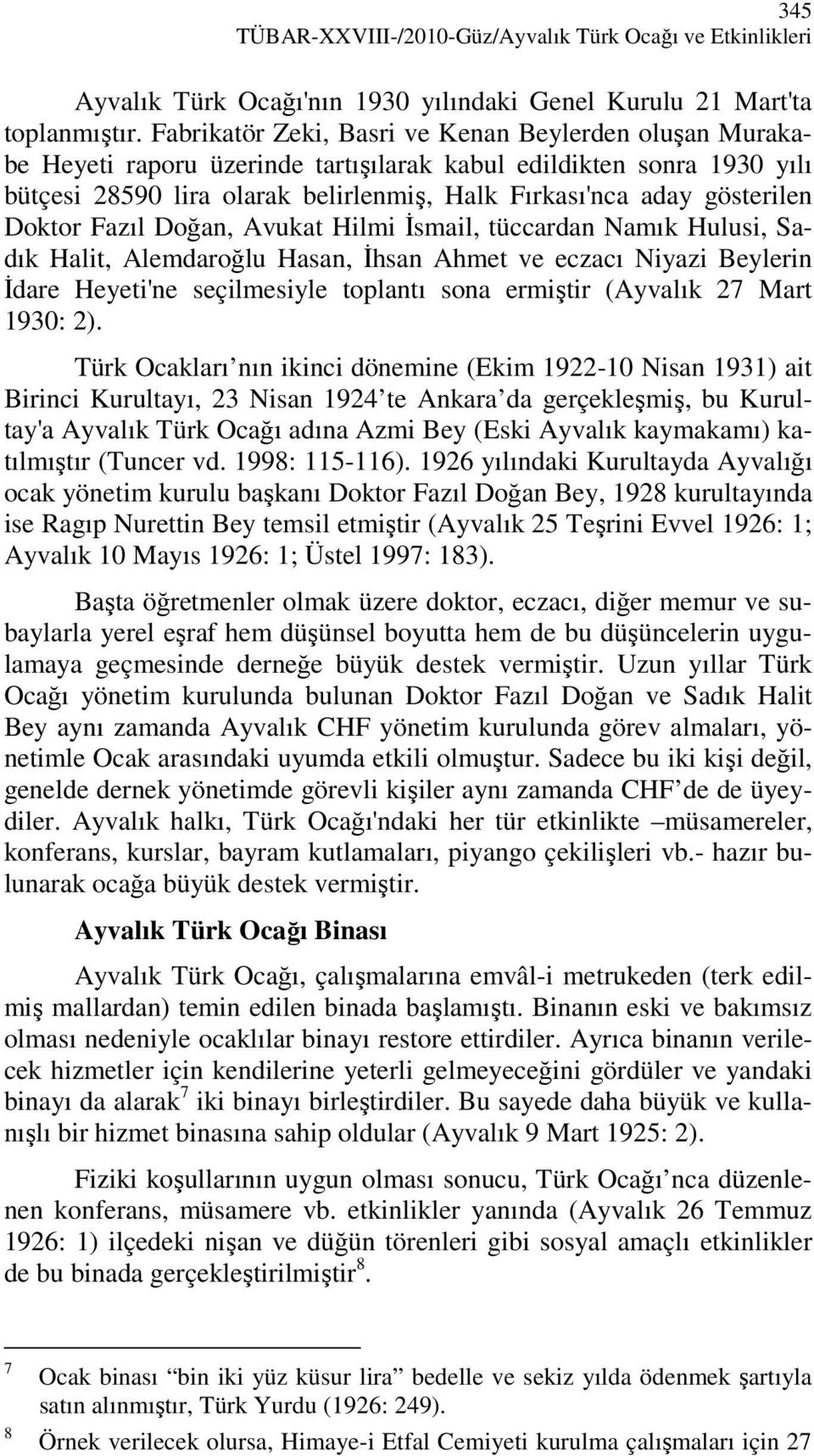 Doktor Fazıl Doğan, Avukat Hilmi Đsmail, tüccardan Namık Hulusi, Sadık Halit, Alemdaroğlu Hasan, Đhsan Ahmet ve eczacı Niyazi Beylerin Đdare Heyeti'ne seçilmesiyle toplantı sona ermiştir (Ayvalık 27