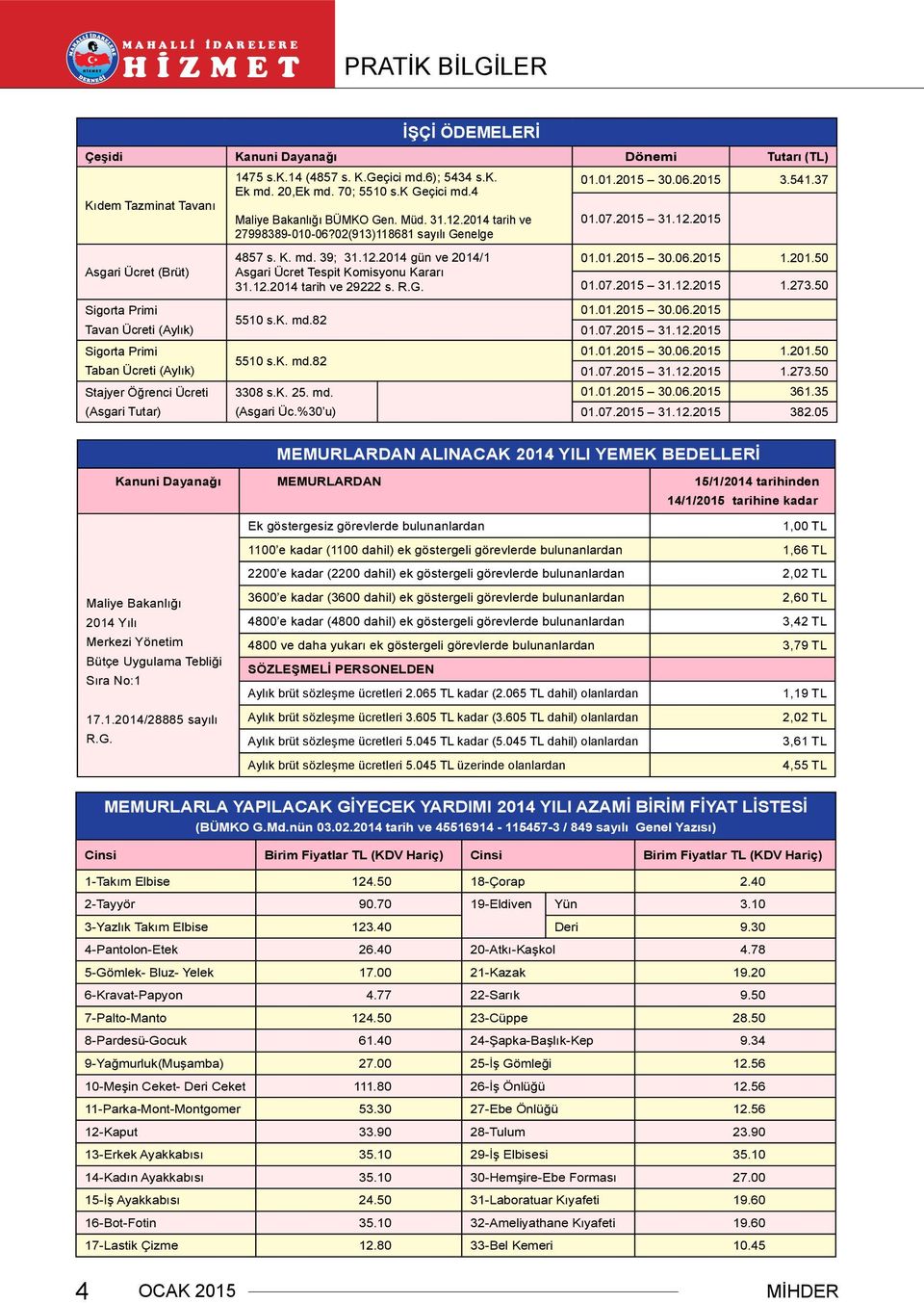 2014 tarih ve 27998389-010-06?02(913)118681 sayılı Genelge 4857 s. K. md. 39; 31.12.2014 gün ve 2014/1 Asgari Ücret Tespit Komisyonu Kararı 31.12.2014 tarih ve 29222 s. R.G. 5510 s.k. md.82 5510 s.k. md.82 3308 s.