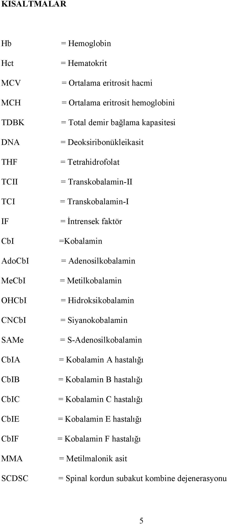 Transkobalamin-I = İntrensek faktör =Kobalamin = Adenosilkobalamin = Metilkobalamin = Hidroksikobalamin = Siyanokobalamin = S-Adenosilkobalamin = Kobalamin A