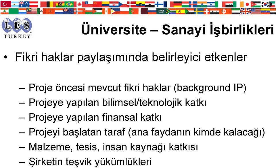 bilimsel/teknolojik katkı Projeye yapılan finansal katkı Projeyi başlatan taraf