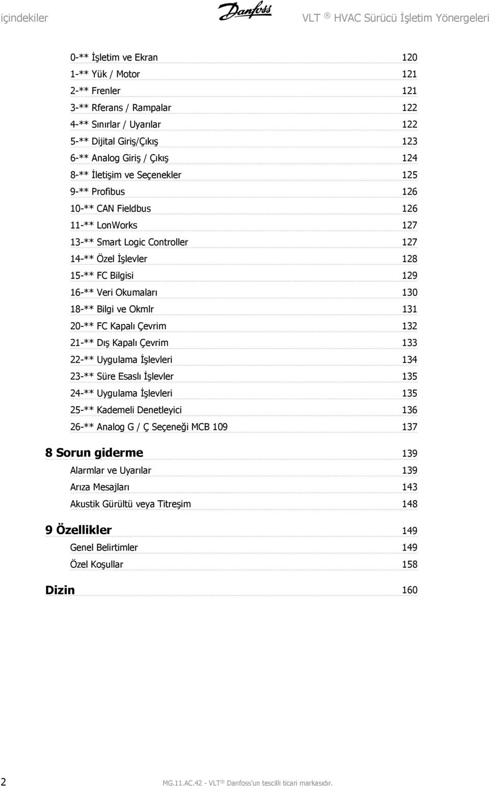 16-** Veri Okumaları 130 18-** Bilgi ve Okmlr 131 20-** FC Kapalı Çevrim 132 21-** Dış Kapalı Çevrim 133 22-** Uygulama İşlevleri 134 23-** Süre Esaslı İşlevler 135 24-** Uygulama İşlevleri 135 25-**