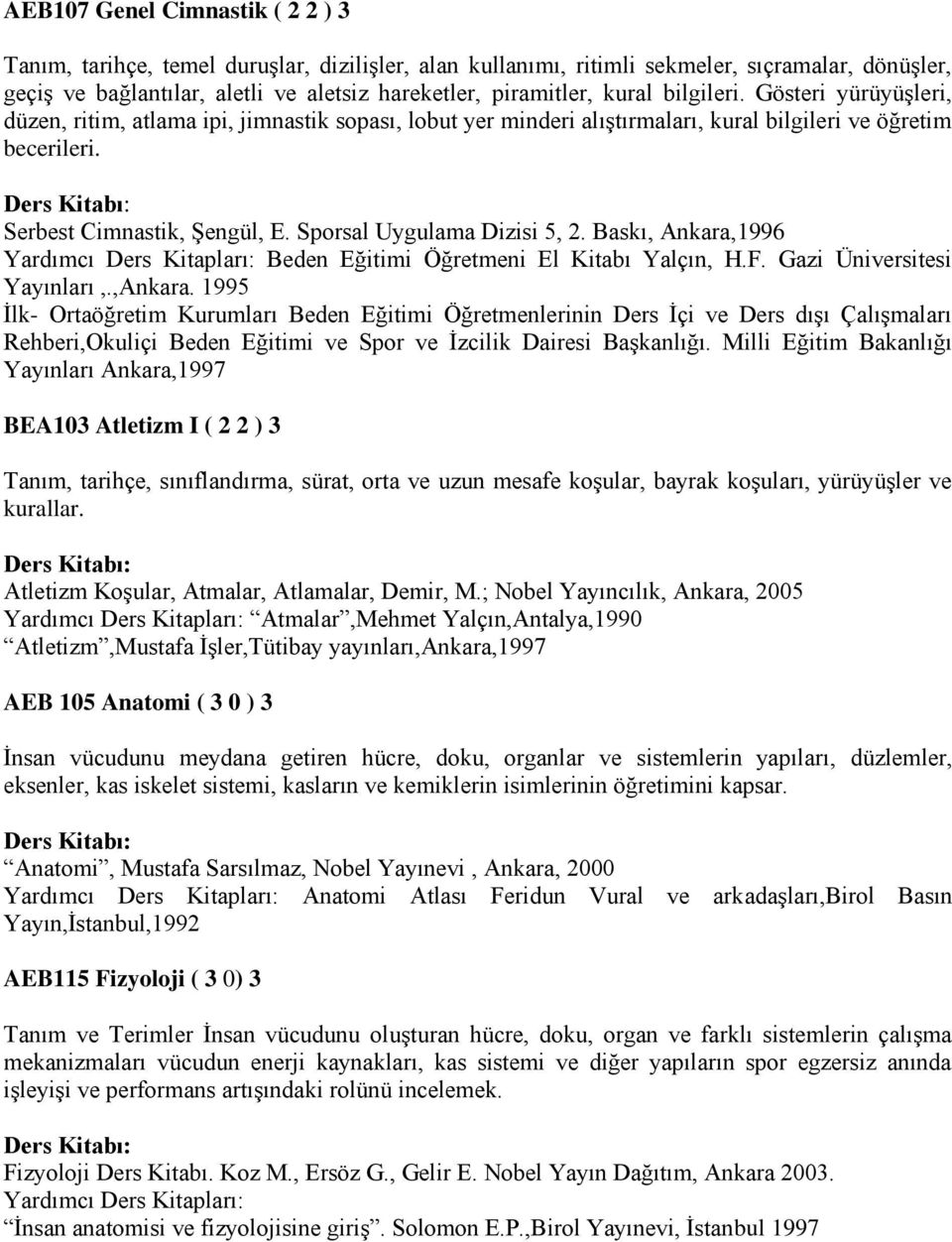 Sporsal Uygulama Dizisi 5, 2. Baskı, Ankara,1996 Beden Eğitimi Öğretmeni El Kitabı Yalçın, H.F. Gazi Üniversitesi Yayınları,.,Ankara.