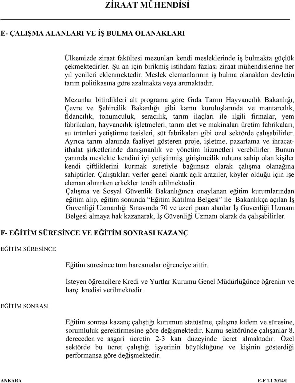 Mezunlar bitirdikleri alt programa göre Gıda Tarım Hayvancılık Bakanlığı, Çevre ve Şehircilik Bakanlığı gibi kamu kuruluşlarında ve mantarcılık, fidancılık, tohumculuk, seracılık, tarım ilaçları ile