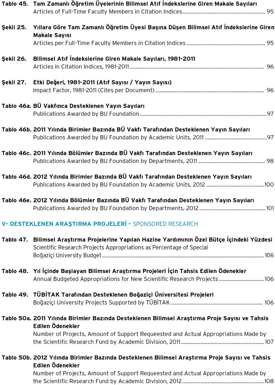 Bilimsel Atıf İndekslerine Giren Makale Sayıları, 1981-2011 Articles in Citation Indices, 1981-2011... 96 Şekil 27.