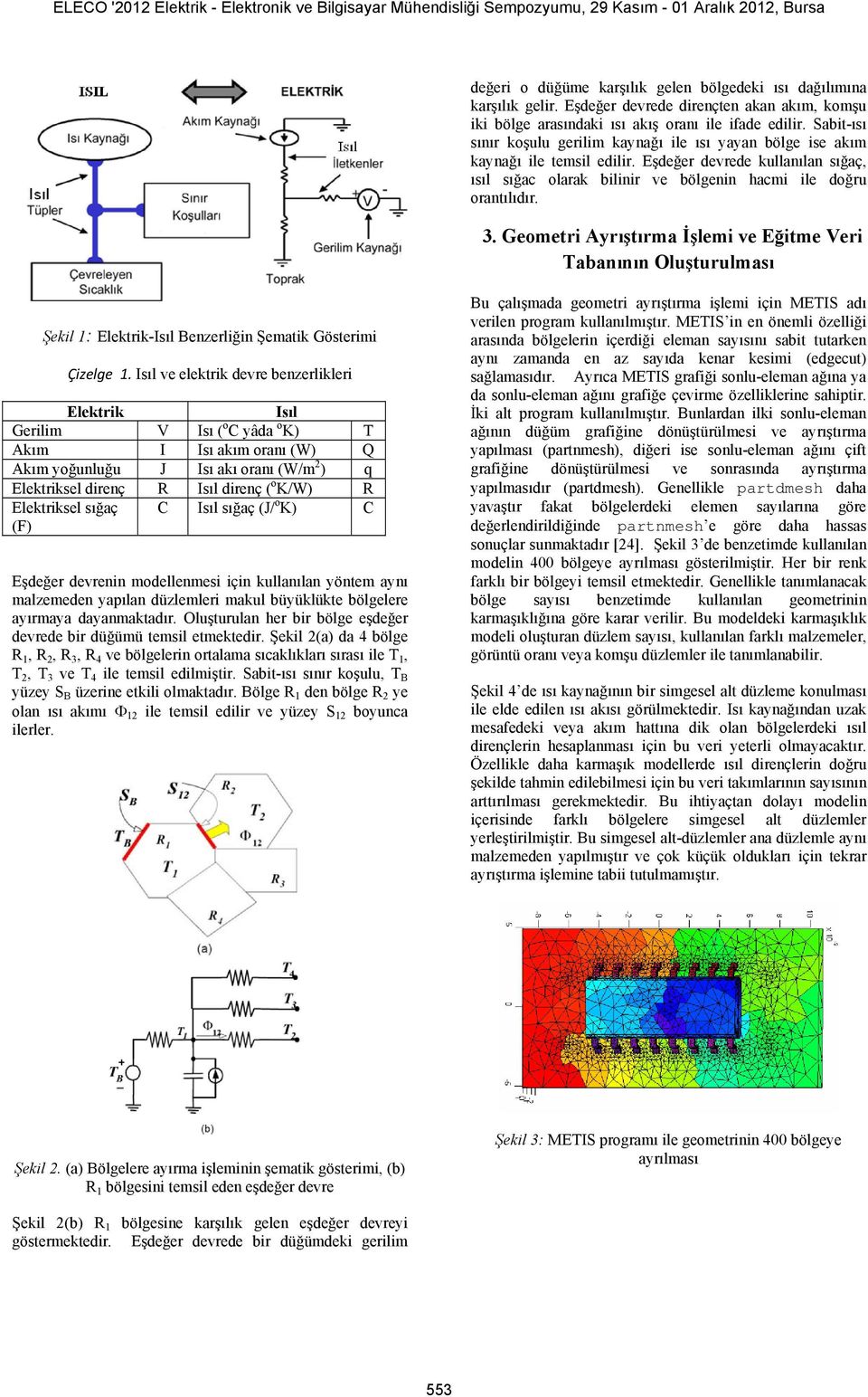 Geometri Ayrıştırma İşlemi ve Eğitme Veri Tabanının Oluşturulması Şekil 1: Elektrik-Isıl Benzerliğin Şematik Gösterimi Çizelge 1.