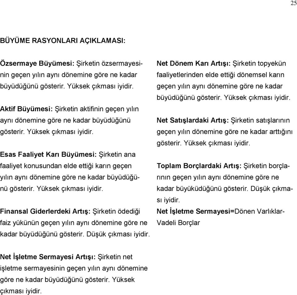 Esas Faaliyet Karı Büyümesi: Şirketin ana faaliyet konusundan elde ettiği karın geçen yılın aynı dönemine göre ne kadar büyüdüğünü gösterir. Yüksek çıkması iyidir.