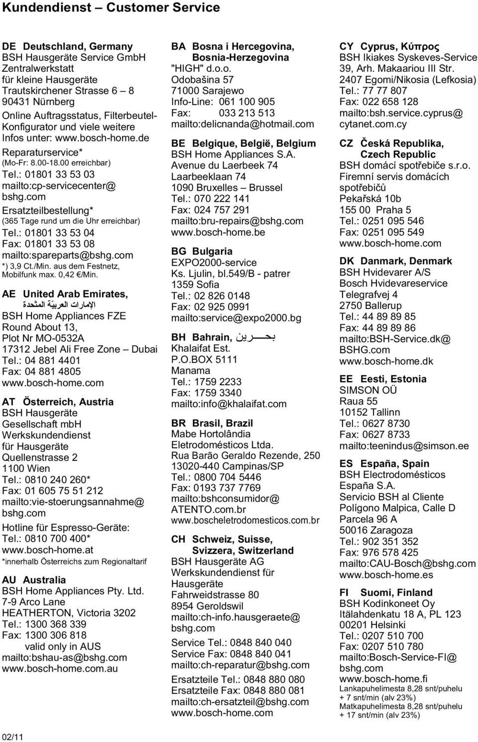 : 01801 33 53 03 mailto:cp-servicecenter@ Ersatzteilbestellung* (365 Tage rund um die Uhr erreichbar) Tel.: 01801 33 53 04 Fax: 01801 33 53 08 mailto:spareparts@ *) 3,9 Ct./Min.