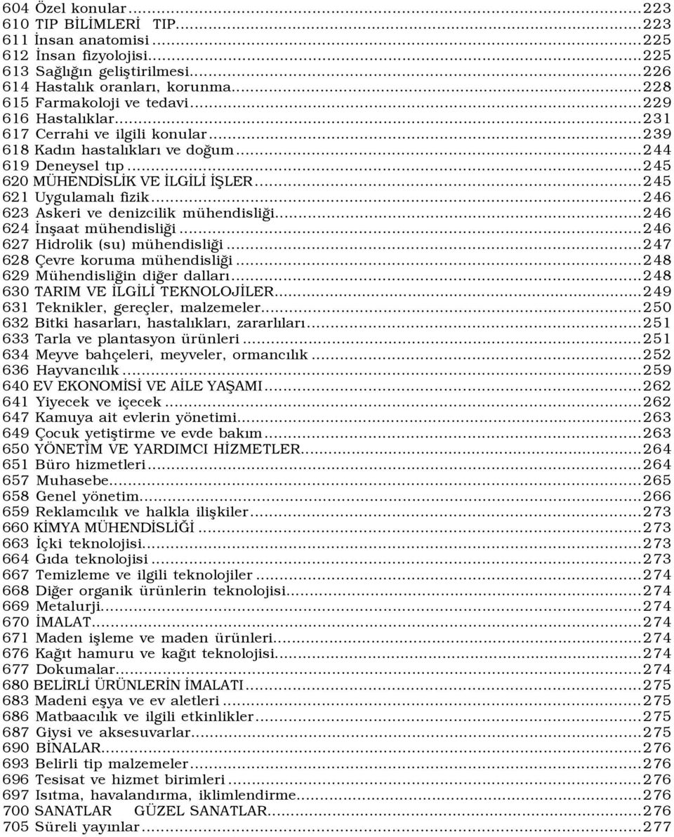 ..246 623 Askeri ve denizcilik mühendisliği...246 624 İnşaat mühendisliği...246 627 Hidrolik (su) mühendisliği...247 628 Çevre koruma mühendisliği...248 629 Mühendisliğin diğer dallarõ.