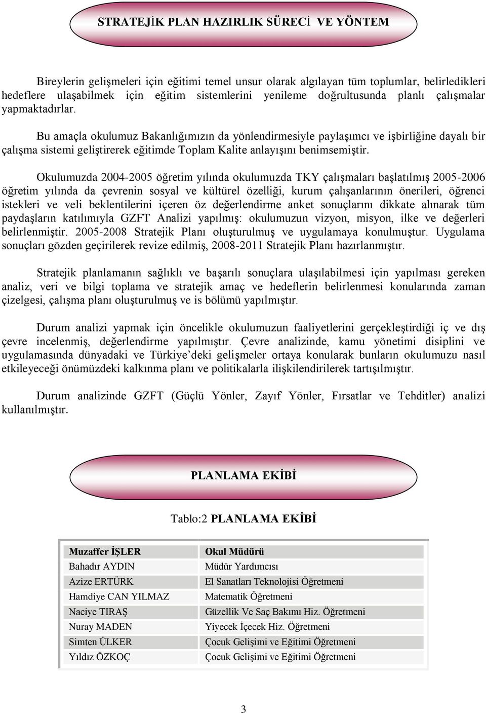 Bu amaçla okulumuz Bakanlığımızın da yönlendirmesiyle paylaģımcı ve iģbirliğine dayalı bir çalıģma sistemi geliģtirerek eğitimde Toplam Kalite anlayıģını benimsemiģtir.