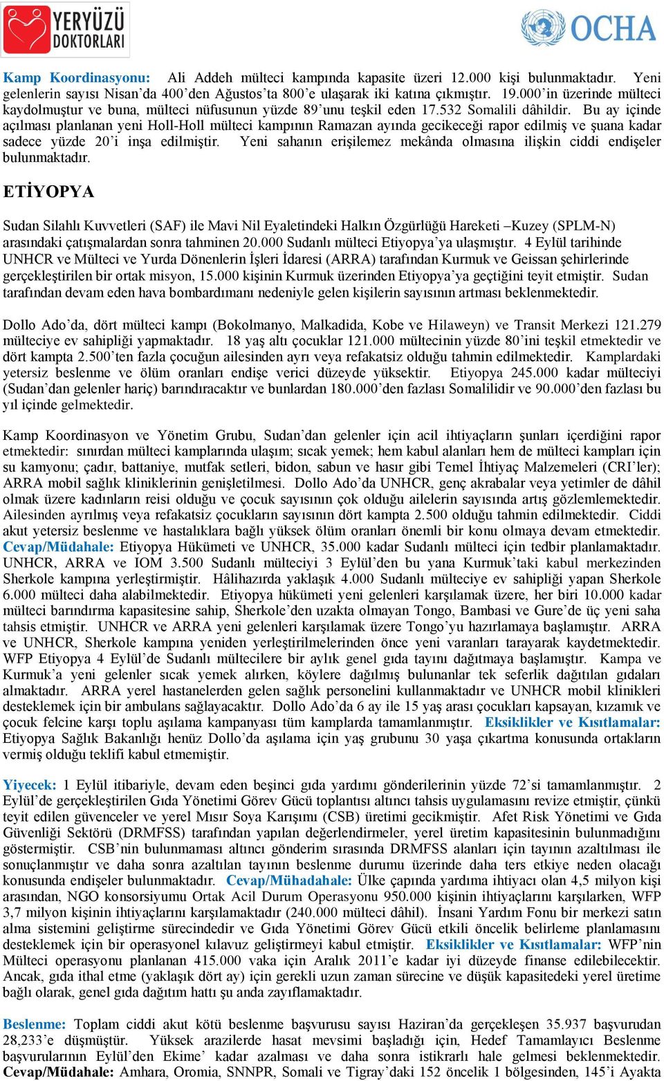 Bu ay içinde açılması planlanan yeni Holl-Holl mülteci kampının Ramazan ayında gecikeceği rapor edilmiş ve şuana kadar sadece yüzde 20 i inşa edilmiştir.