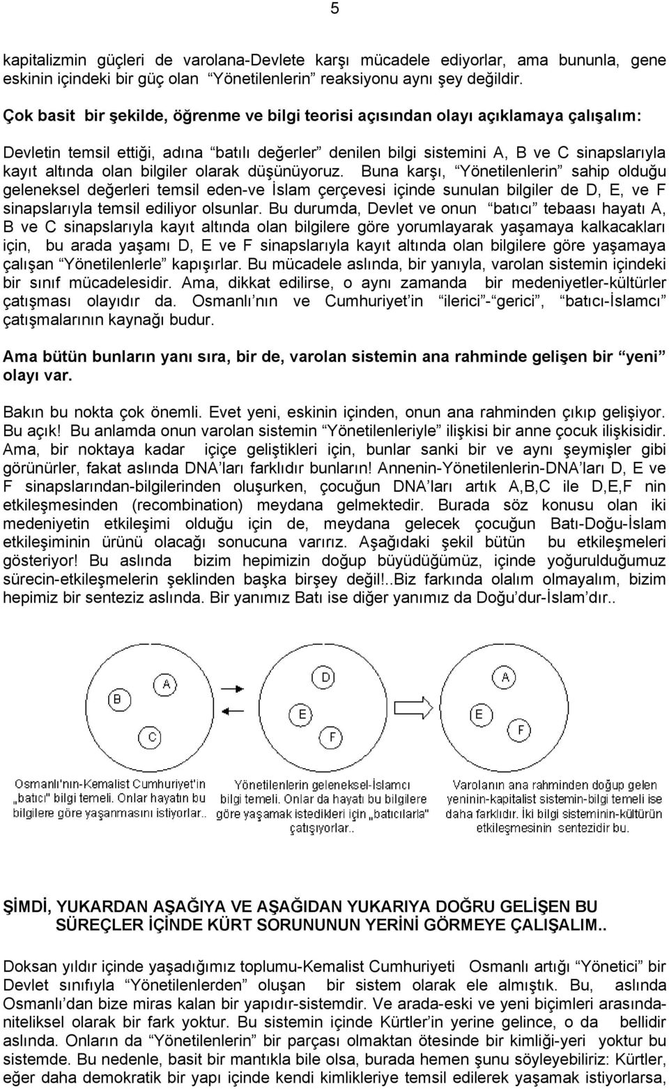 bilgiler olarak düşünüyoruz. Buna karşı, Yönetilenlerin sahip olduğu geleneksel değerleri temsil eden-ve İslam çerçevesi içinde sunulan bilgiler de D, E, ve F sinapslarıyla temsil ediliyor olsunlar.