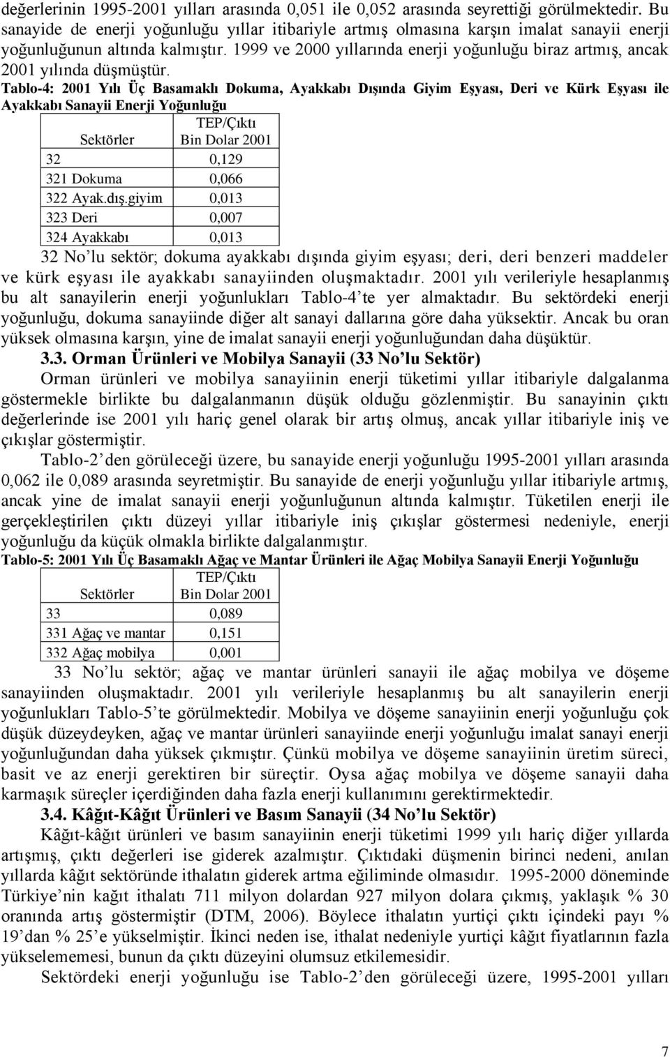 1999 ve 2000 yıllarında enerji yoğunluğu biraz artmış, ancak 2001 yılında düşmüştür.