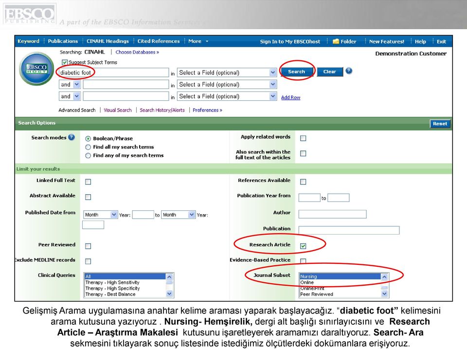 Nursing- Hemşirelik, dergi alt başlığı sınırlayıcısını ve Research Article Araştırma