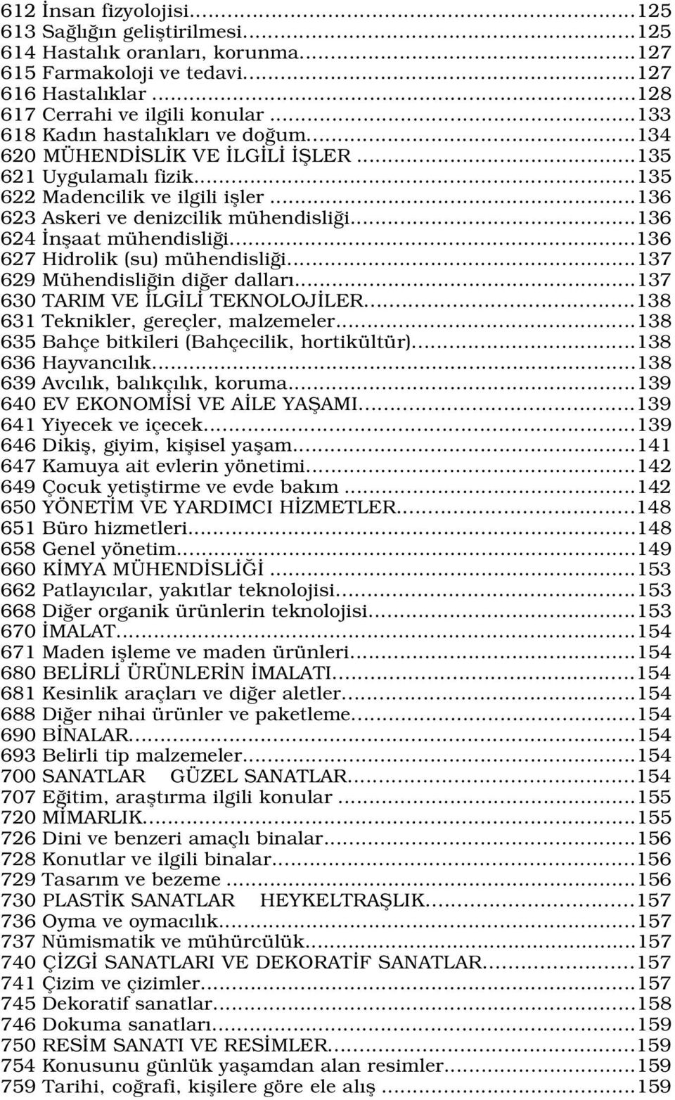 ..136 624 nflaat mühendisli i...136 627 Hidrolik (su) mühendisli i...137 629 Mühendisli in di er dallar...137 630 TARIM VE LG L TEKNOLOJ LER...138 631 Teknikler, gereçler, malzemeler.