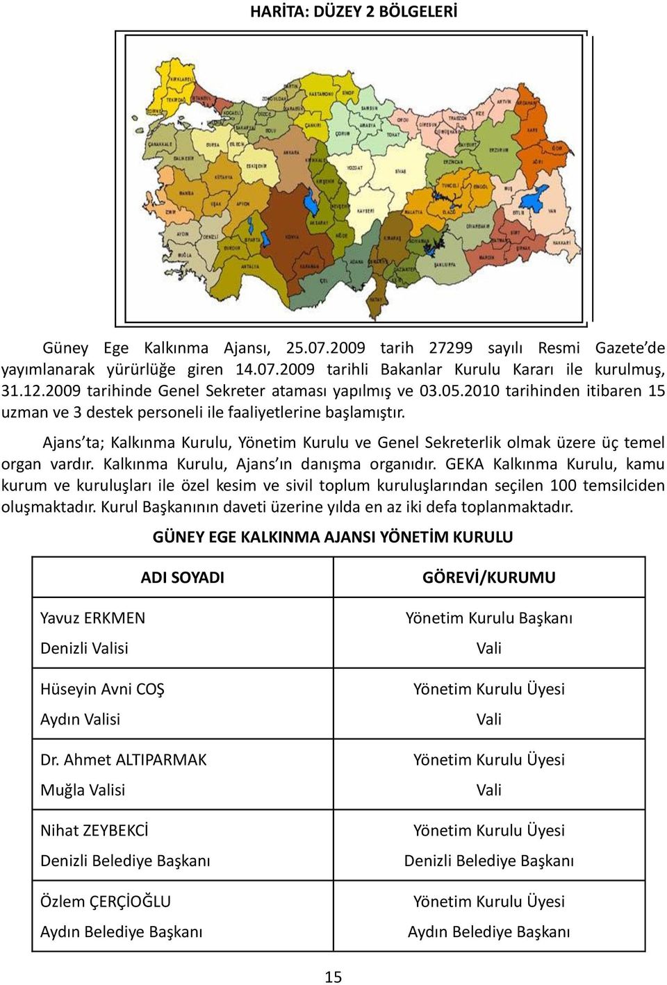 Ajans ta; Kalkınma Kurulu, Yönetim Kurulu ve Genel Sekreterlik olmak üzere üç temel organ vardır. Kalkınma Kurulu, Ajans ın danışma organıdır.