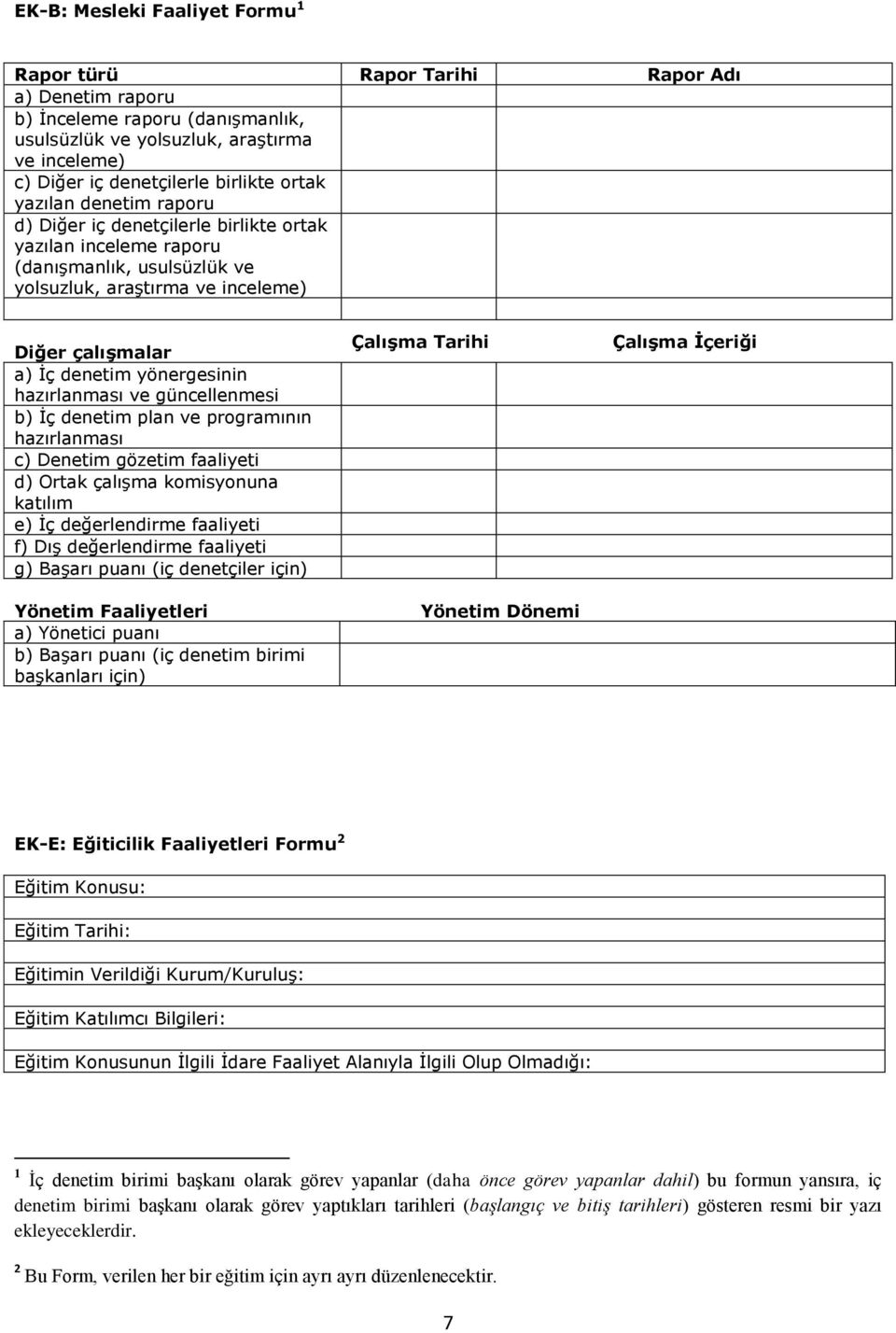 hazırlanması ve güncellenmesi b) İç denetim plan ve programının hazırlanması c) Denetim gözetim faaliyeti d) Ortak çalışma komisyonuna katılım e) İç değerlendirme faaliyeti f) Dış değerlendirme