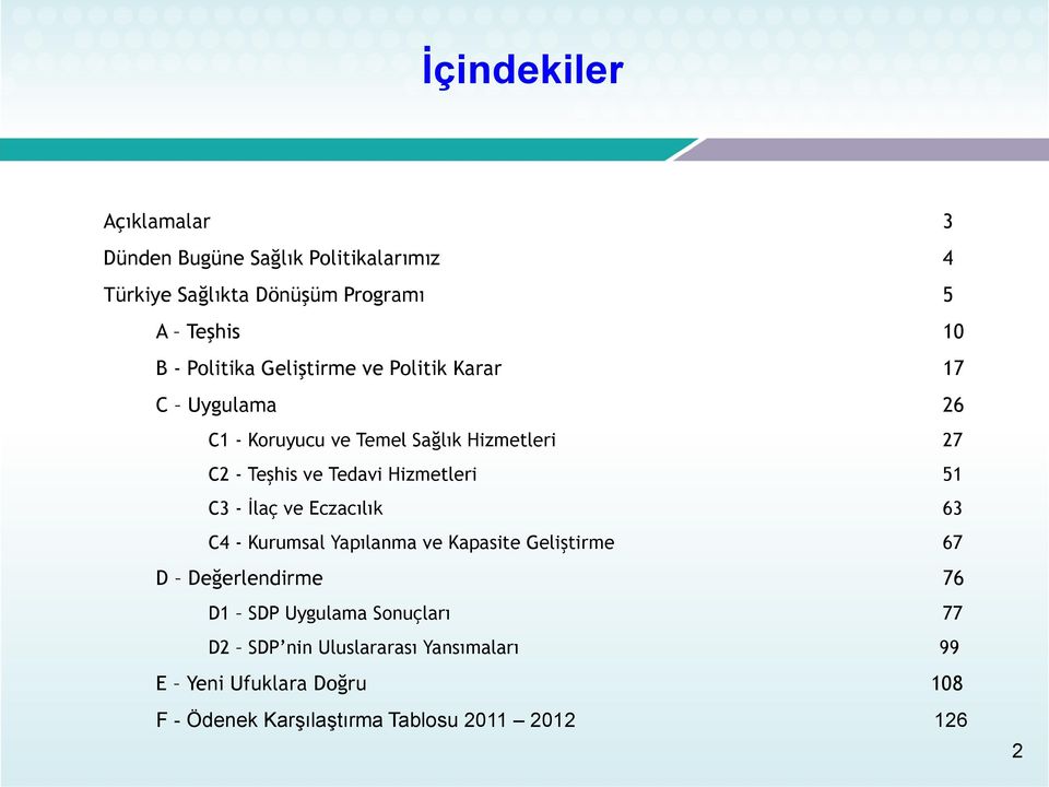 Hizmetleri 51 C3 - İlaç ve Eczacılık 63 C4 - Kurumsal Yapılanma ve Kapasite Geliştirme 67 D Değerlendirme 76 D1 SDP