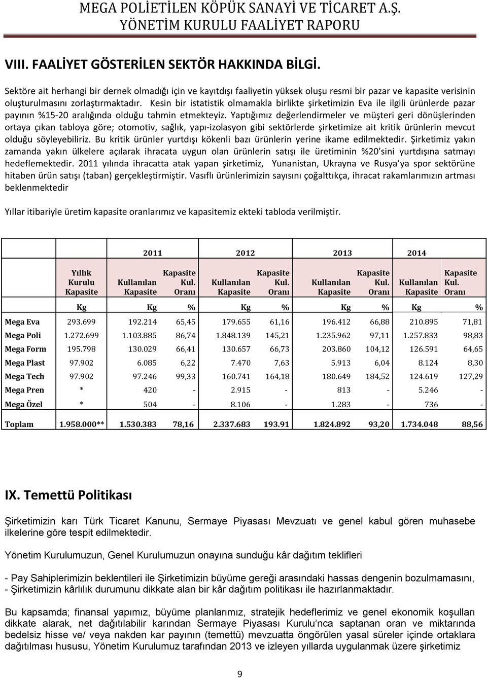 Kesin bir istatistik olmamakla birlikte şirketimizin Eva ile ilgili ürünlerde pazar payının %15-20 aralığında olduğu tahmin etmekteyiz.