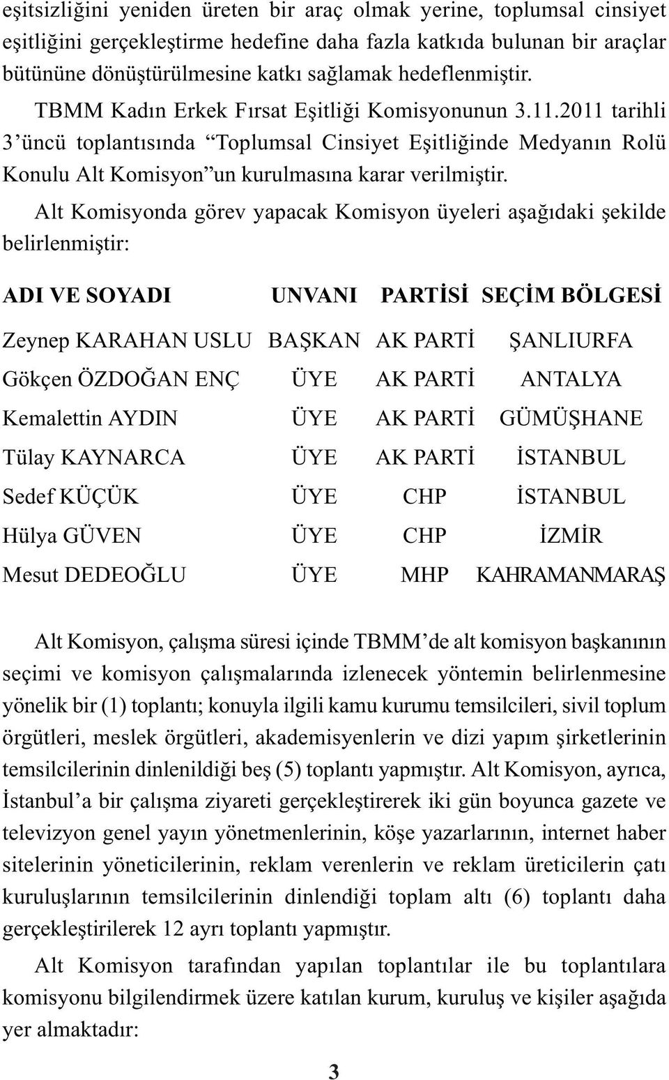 Alt Komisyonda görev yapacak Komisyon üyeleri aþaðýdaki þekilde belirlenmiþtir: ADI VE SOYADI UNVANI PARTÝSÝ SEÇÝM BÖLGESÝ Zeynep KARAHAN USLU BAÞKAN AK PARTİ ŞANLIURFA Gökçen ÖZDOÐAN ENÇ ÜYE AK