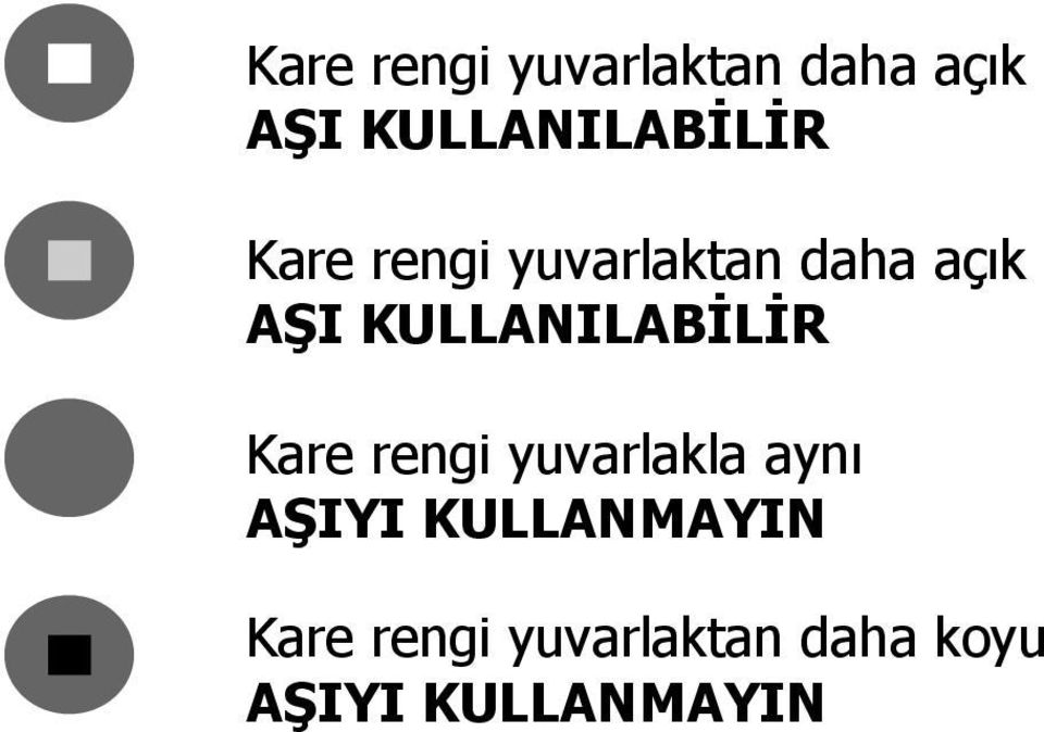 yuvarlakla aynı AŞIYI KULLANMAYIN Kare rengi