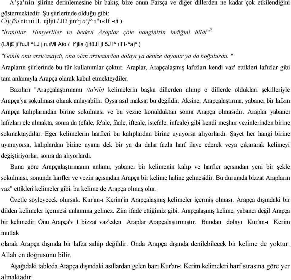 ımi Aio / l^jlia (jitüji jl 5J l^.ılf t-^aj^.) "Gönlü onu arzu/asaydı, ona olan arzusundan dolayı ya denize dayanır ya da boğulurdu. " Arapların şiirlerinde bu tür kullanımlar çoktur.