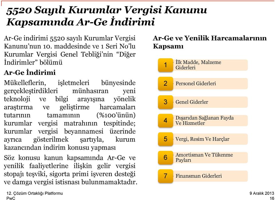 arayışına yönelik araştırma ve geliştirme harcamaları tutarının tamamının (%100 ünün) kurumlar vergisi matrahının tespitinde; kurumlar vergisi beyannamesi üzerinde ayrıca gösterilmek şartıyla, kurum