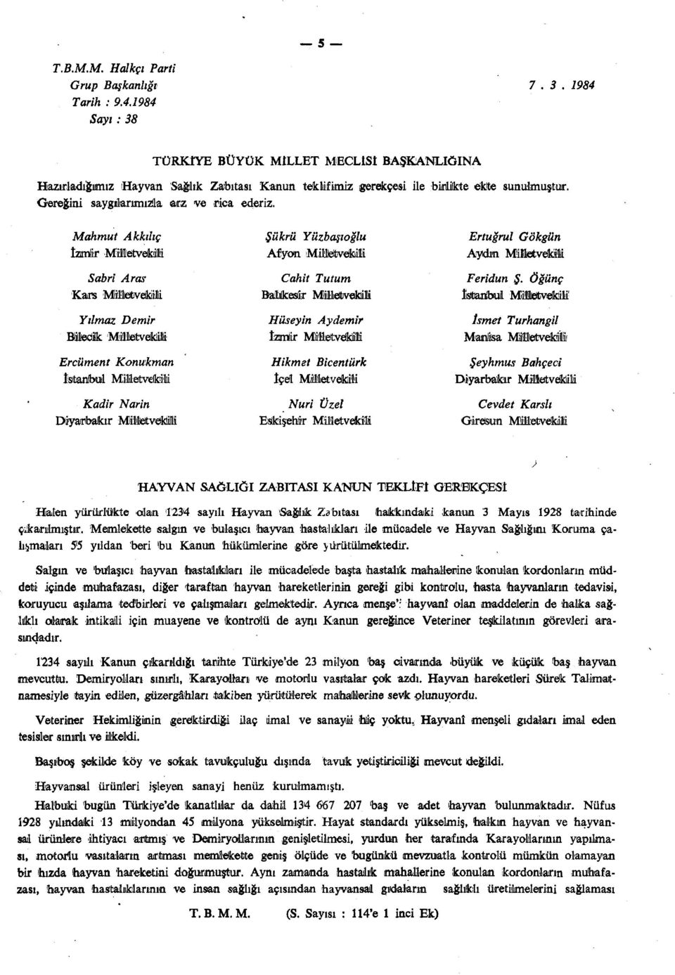 Milletvekili Cahit Tutum Balikesir Milletvekilli Hüseyin Aydemir tzmür Mli'llelvekiii Hikmet Bicentürk içel Mffietvelcili Nuri Üzel Eskişehir Milletvekili Ertuğrul Gökgün Aydın Milletvekilli Feridun