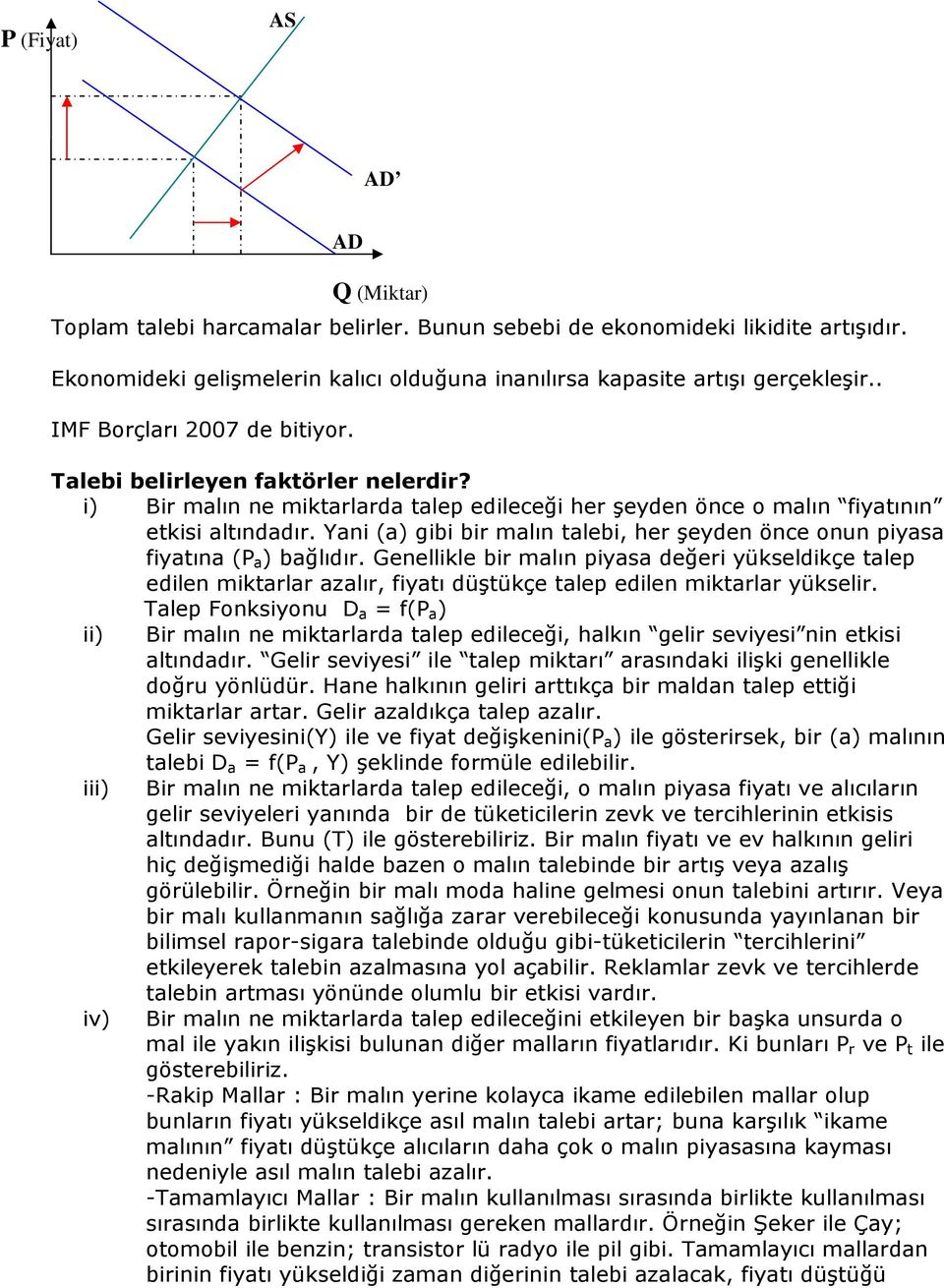 Yani (a) gibi bir malın talebi, her şeyden önce onun piyasa fiyatına (P a ) bağlıdır.