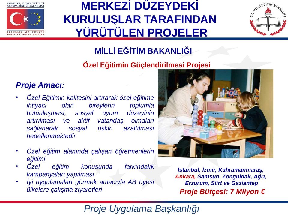 azaltılması hedeflenmektedir Özel eğitim alanında çalışan öğretmenlerin eğitimi Özel eğitim konusunda farkındalık kampanyaları yapılması İyi uygulamaları