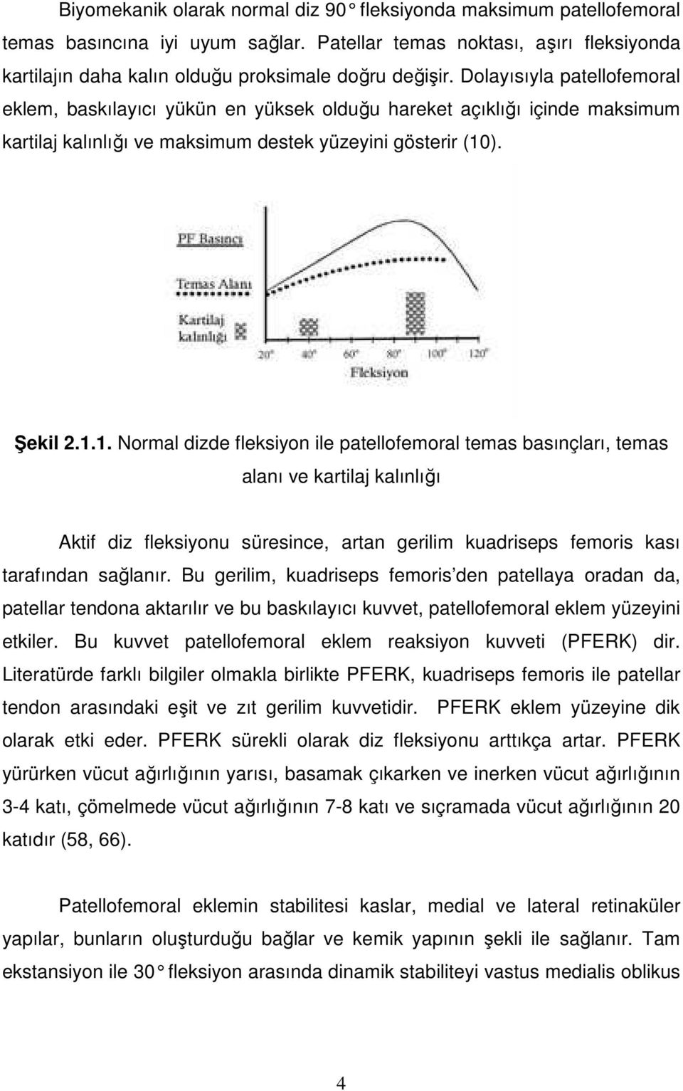 ). Şekil 2.1.1. Normal dizde fleksiyon ile patellofemoral temas basınçları, temas alanı ve kartilaj kalınlığı Aktif diz fleksiyonu süresince, artan gerilim kuadriseps femoris kası tarafından sağlanır.