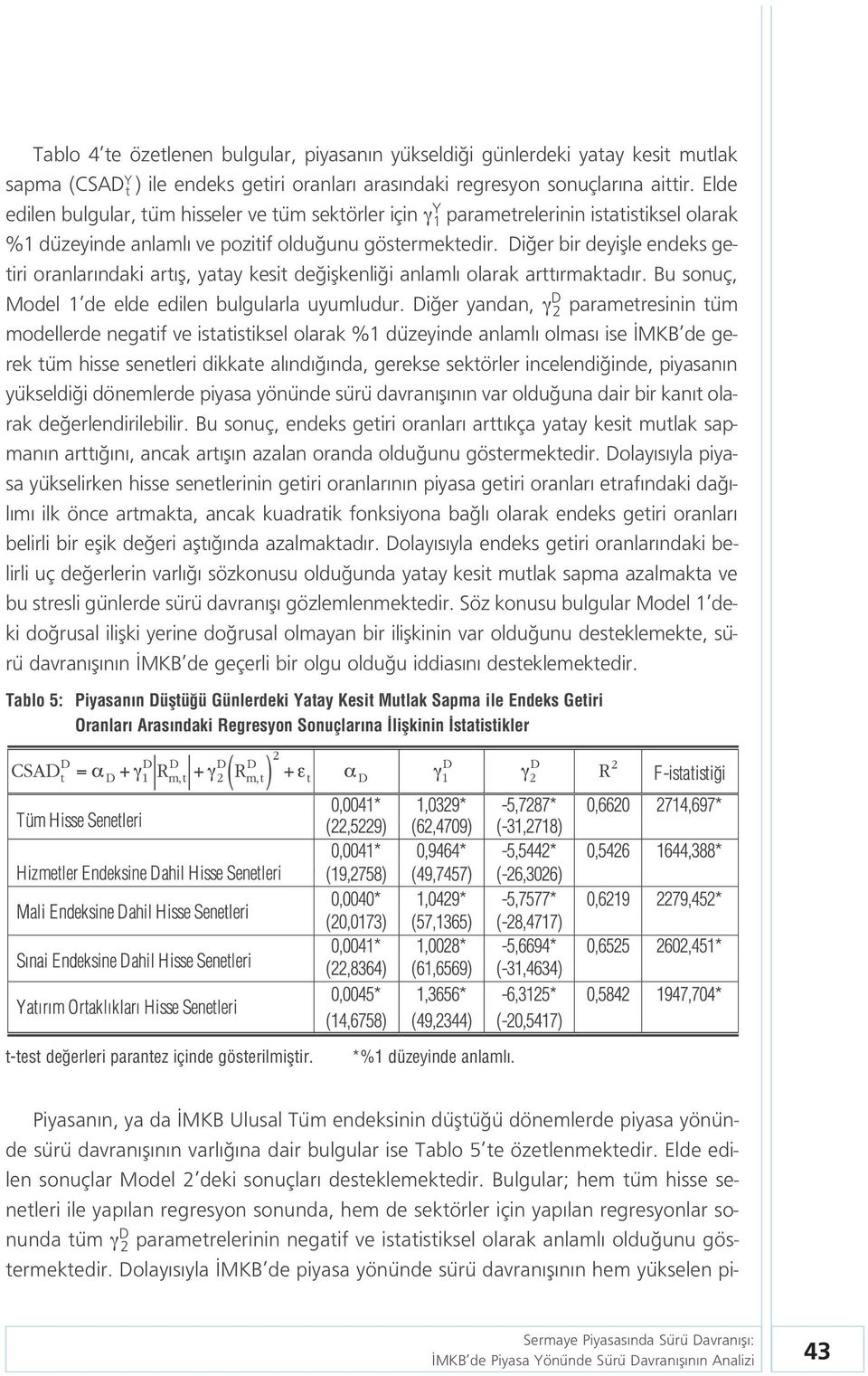 Di er bir deyiflle endeks getiri oranlar ndaki art fl, yatay kesit de iflkenli i anlaml olarak artt rmaktad r. Bu sonuç, Model 1 de elde edilen bulgularla uyumludur.