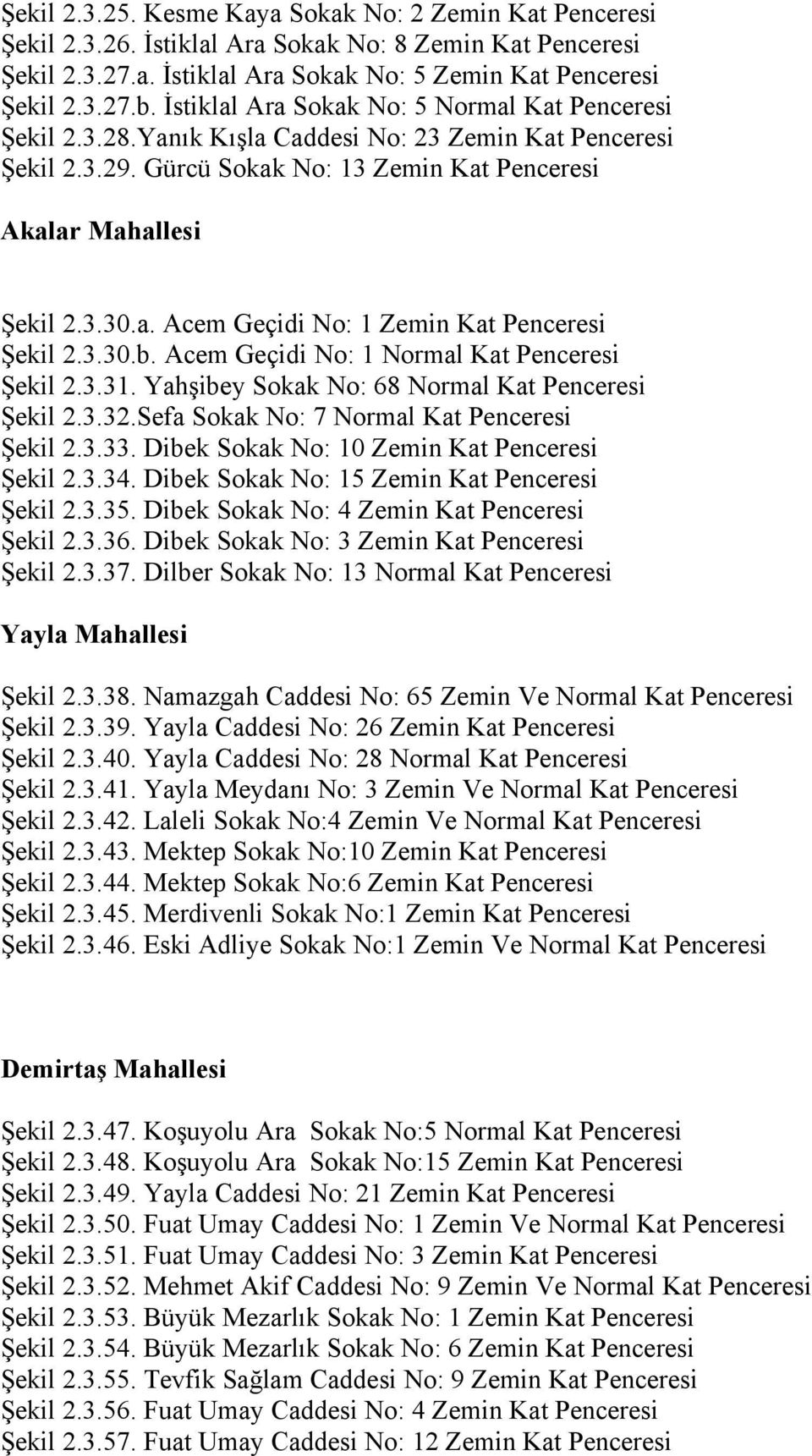 3.30.b. Acem Geçidi No: 1 Normal Kat Penceresi Şekil 2.3.31. Yahşibey Sokak No: 68 Normal Kat Penceresi Şekil 2.3.32.Sefa Sokak No: 7 Normal Kat Penceresi Şekil 2.3.33.