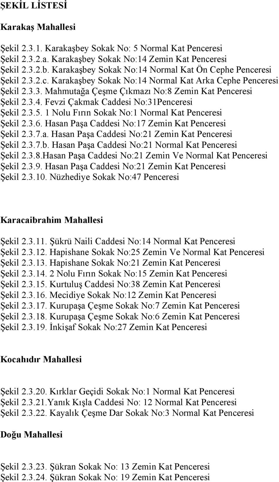 1 Nolu Fırın Sokak No:1 Normal Kat Penceresi Şekil 2.3.6. Hasan Paşa Caddesi No:17 Zemin Kat Penceresi Şekil 2.3.7.a. Hasan Paşa Caddesi No:21 Zemin Kat Penceresi Şekil 2.3.7.b.