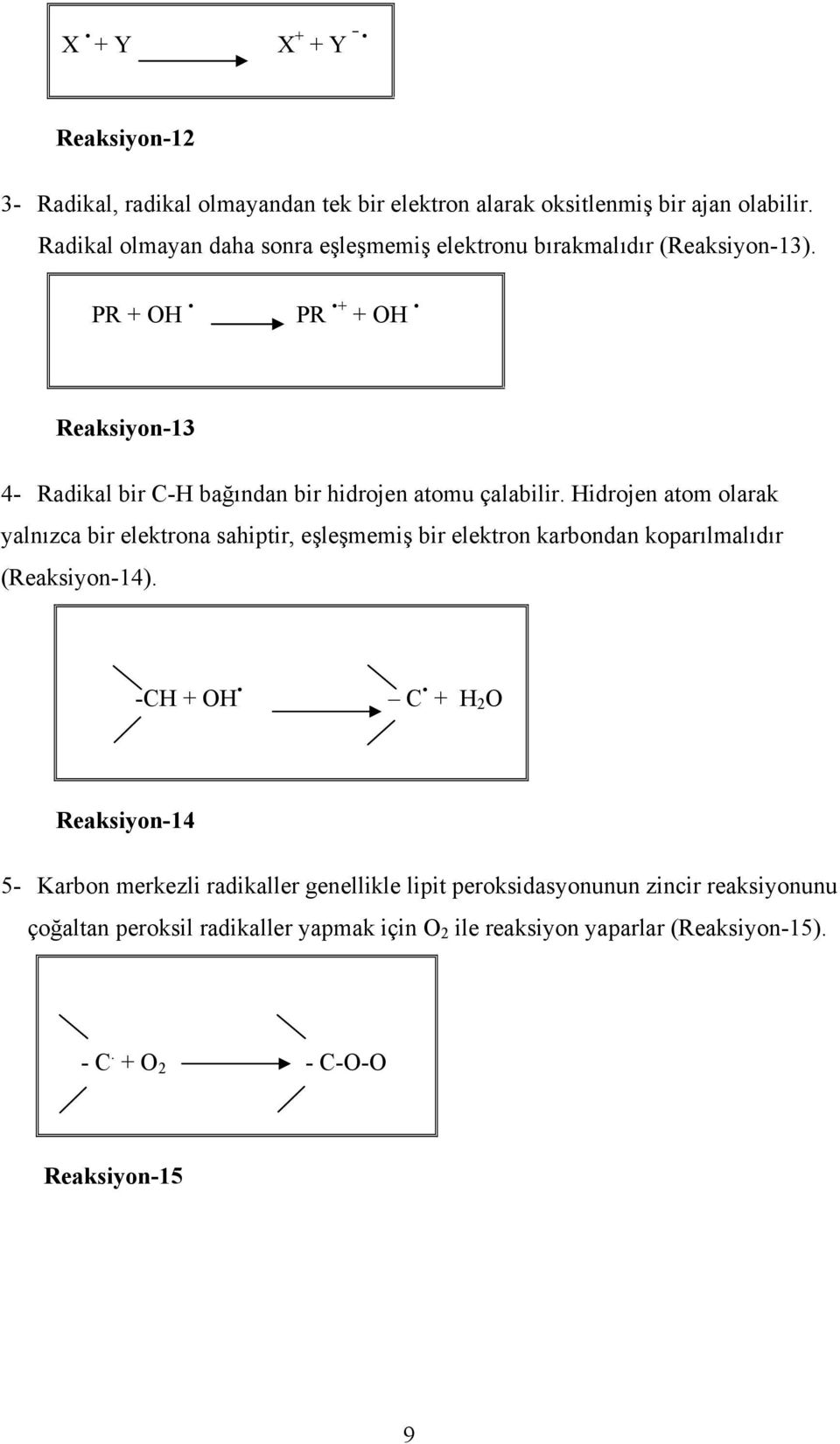 PR + OH PR + + OH Reaksiyon-13 4- Radikal bir C-H bağından bir hidrojen atomu çalabilir.