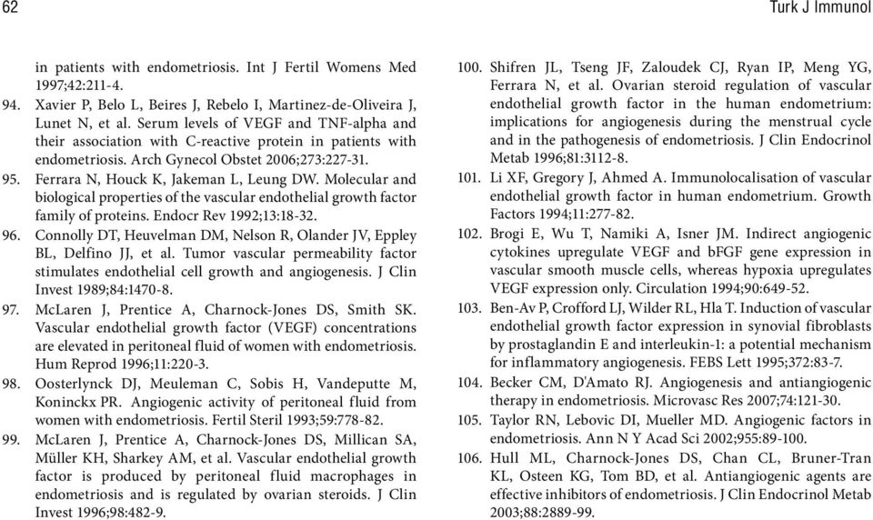 Molecular and biological properties of the vascular endothelial growth factor family of proteins. Endocr Rev 1992;13:18-32. 96.