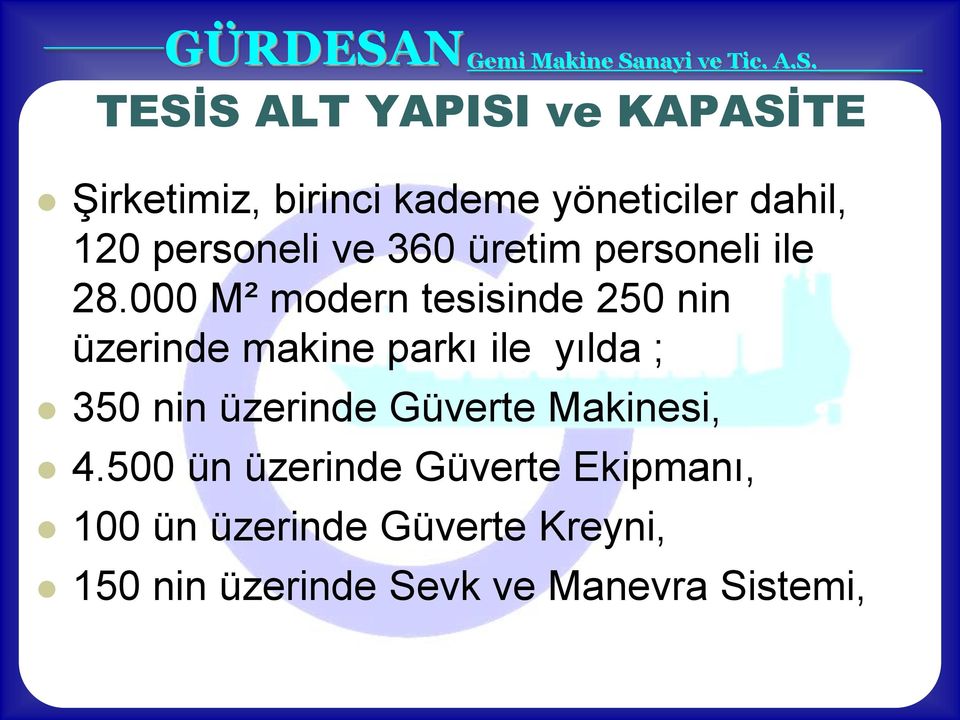 000 M² modern tesisinde 250 nin üzerinde makine parkı ile yılda ; 350 nin üzerinde