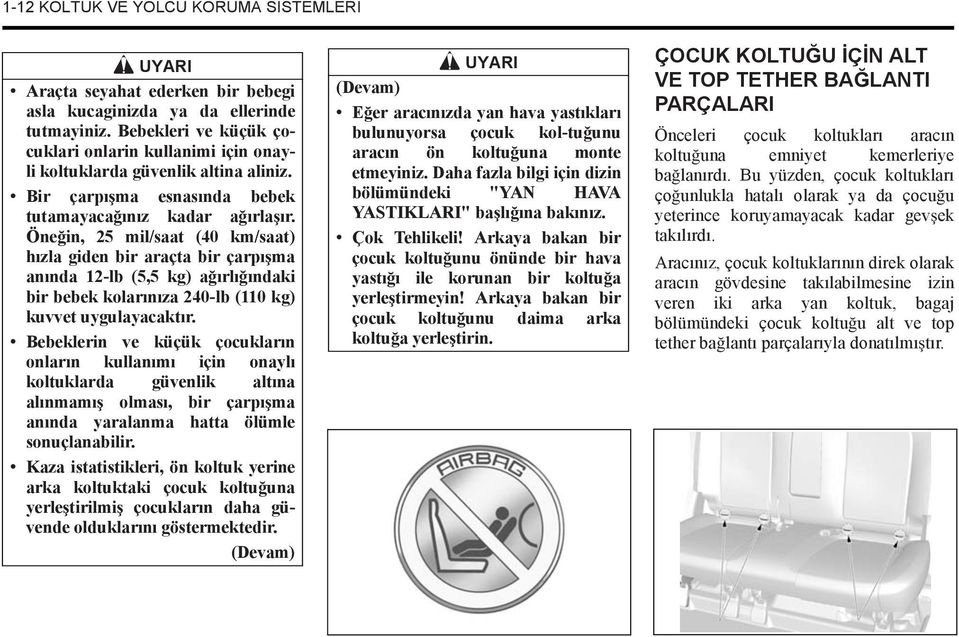 Öne in, 25 mil/saat (40 km/saat) hızla giden bir araçta bir çarpı ma anında 12-lb (5,5 kg) a ırlı ındaki bir bebek kolarınıza 240-lb (110 kg) kuvvet uygulayacaktır.