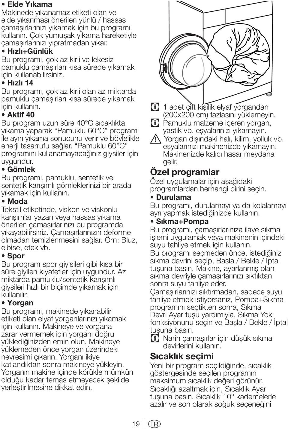 Hızlı 14 Bu programı, çok az kirli olan az miktarda pamuklu çamaşırları kısa sürede yıkamak için kullanın.