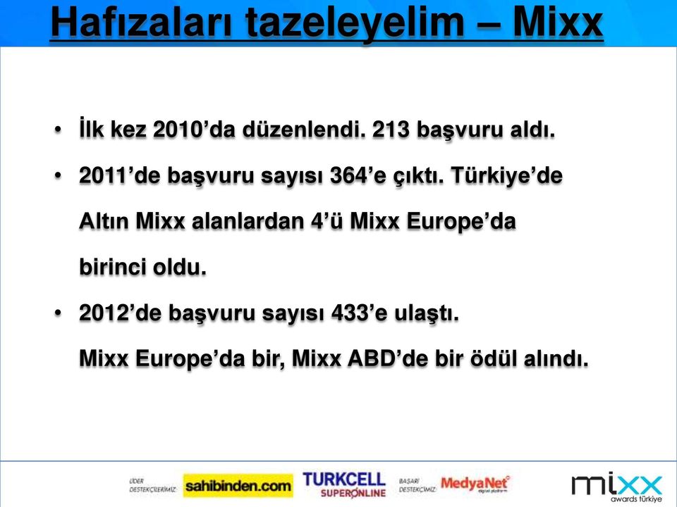 Türkiye de Altın Mixx alanlardan 4 ü Mixx Europe da birinci oldu.