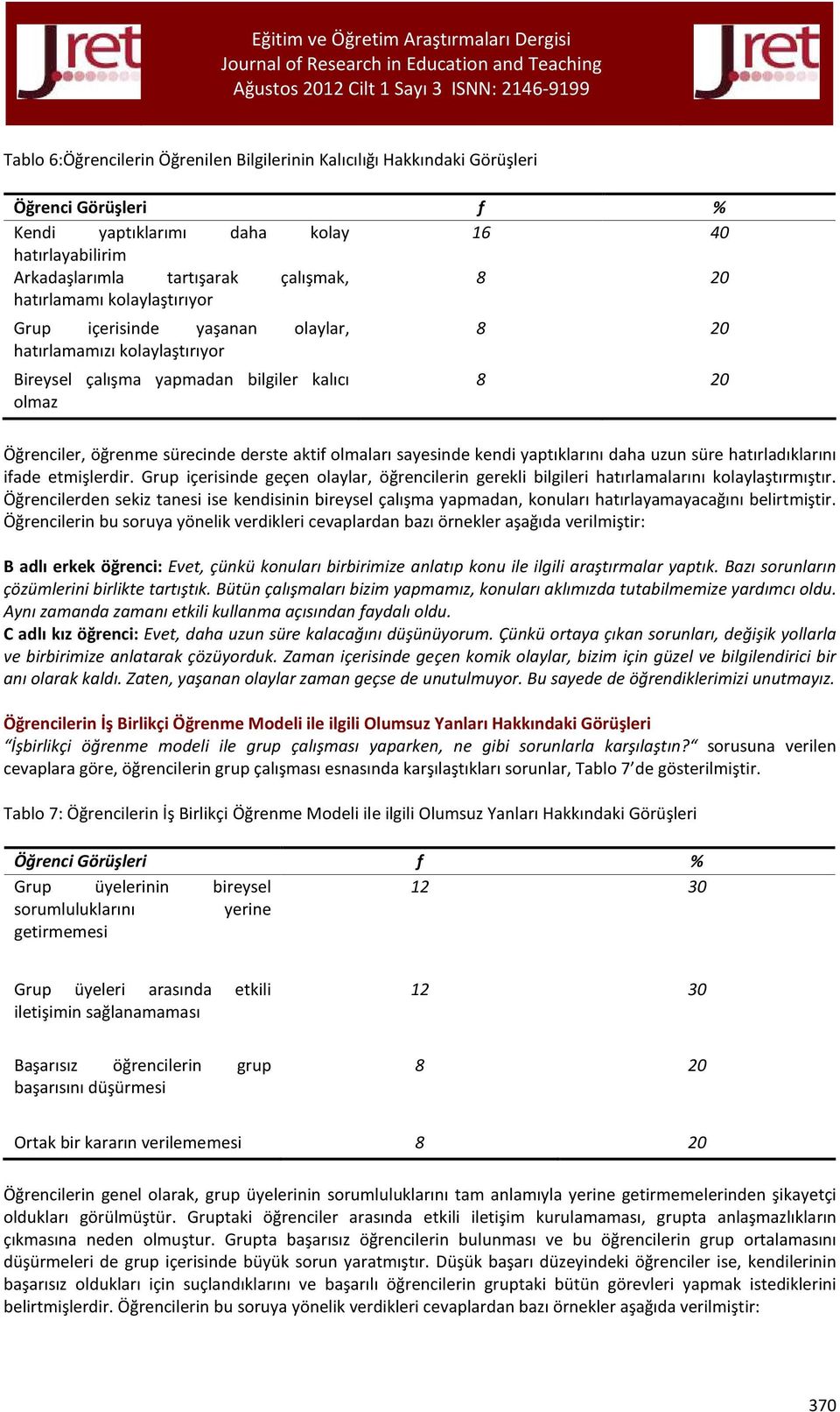 olmaları sayesinde kendi yaptıklarını daha uzun süre hatırladıklarını ifade etmişlerdir. Grup içerisinde geçen olaylar, öğrencilerin gerekli bilgileri hatırlamalarını kolaylaştırmıştır.