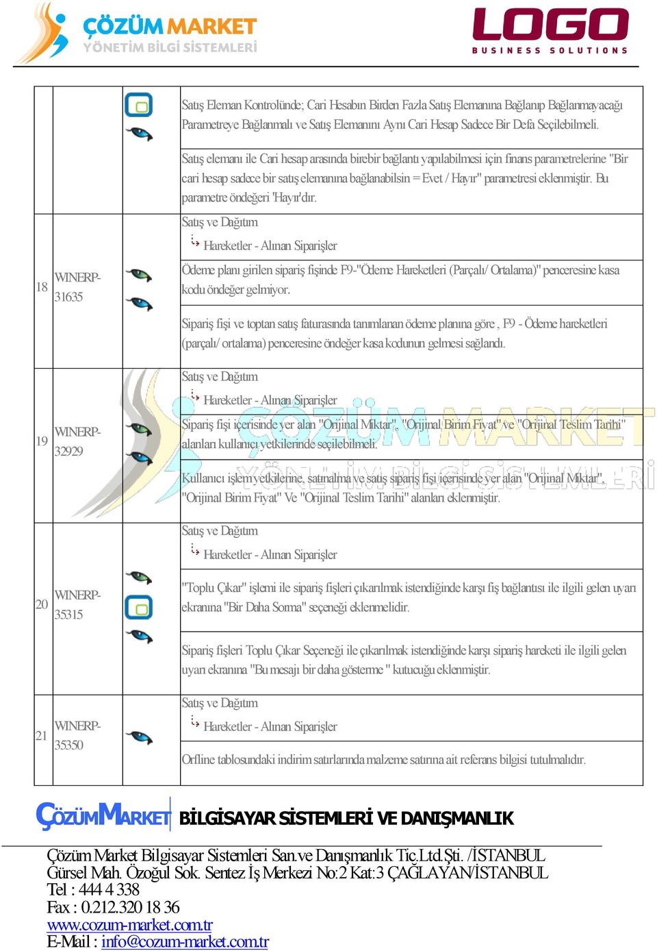 eklenmiştir. Bu parametre öndeğeri 'Hayır'dır. Hareketler - Alınan Siparişler Ödeme planı girilen sipariş fişinde F9-"Ödeme Hareketleri (Parçalı/ Ortalama)" penceresine kasa kodu öndeğer gelmiyor.