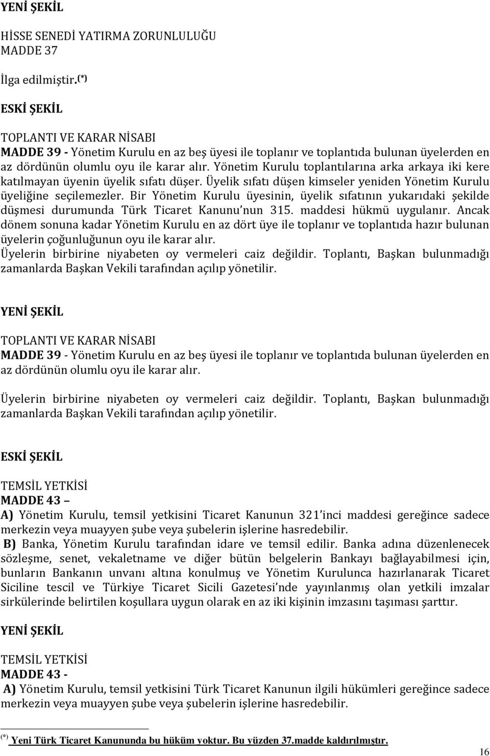 Yönetim Kurulu toplantılarına arka arkaya iki kere katılmayan üyenin üyelik sıfatı düşer. Üyelik sıfatı düşen kimseler yeniden Yönetim Kurulu üyeliğine seçilemezler.